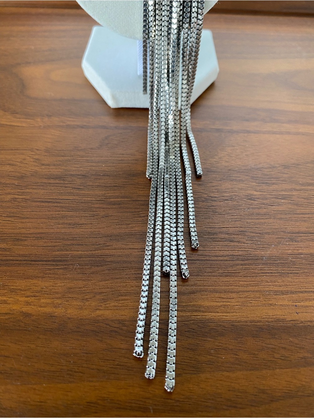 Free People Silver Tone Black Stone Statement Choker Tassel Necklace - Picture 6 of 8